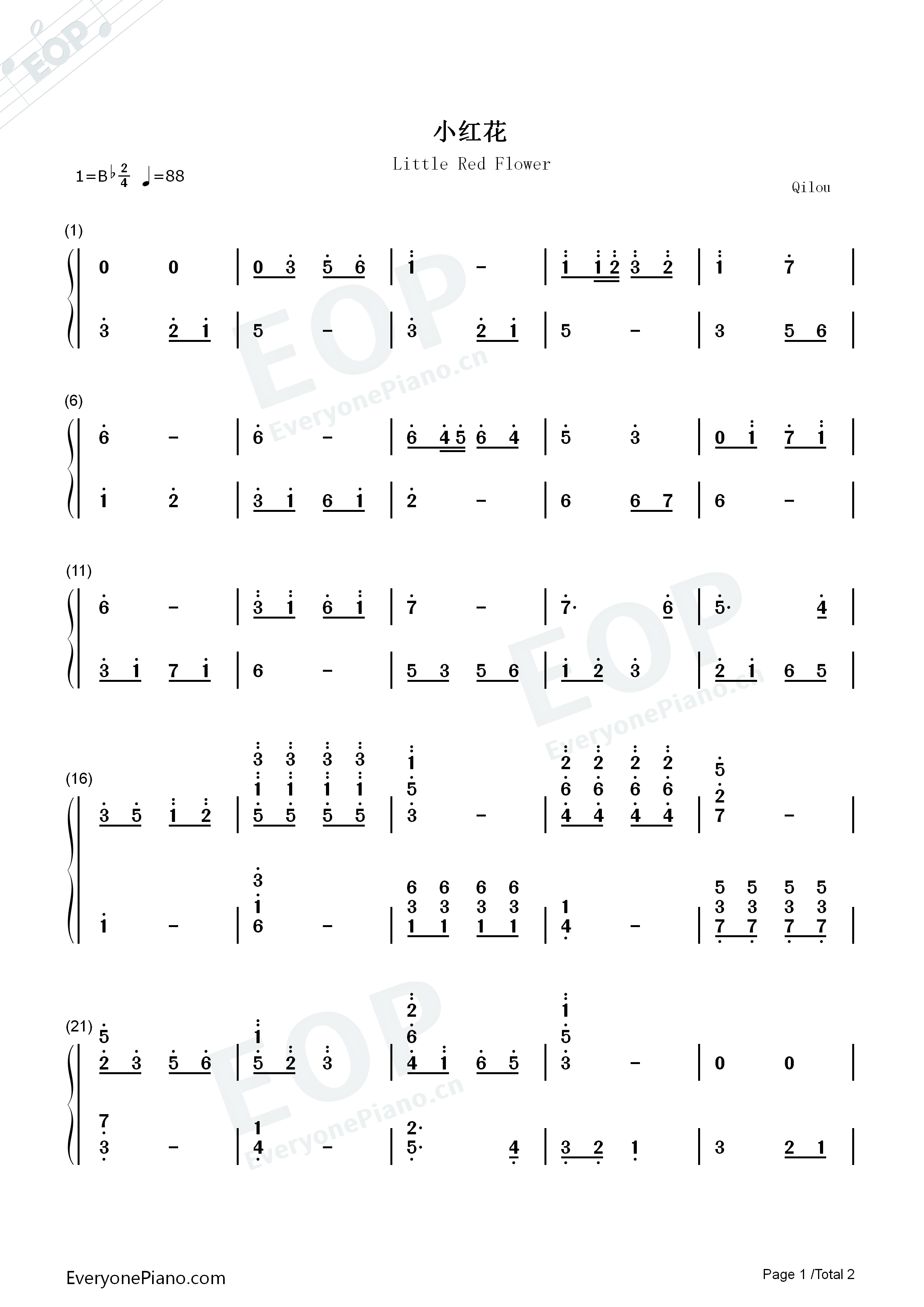 Little Red Flower Numbered Musical Notation Preview 1