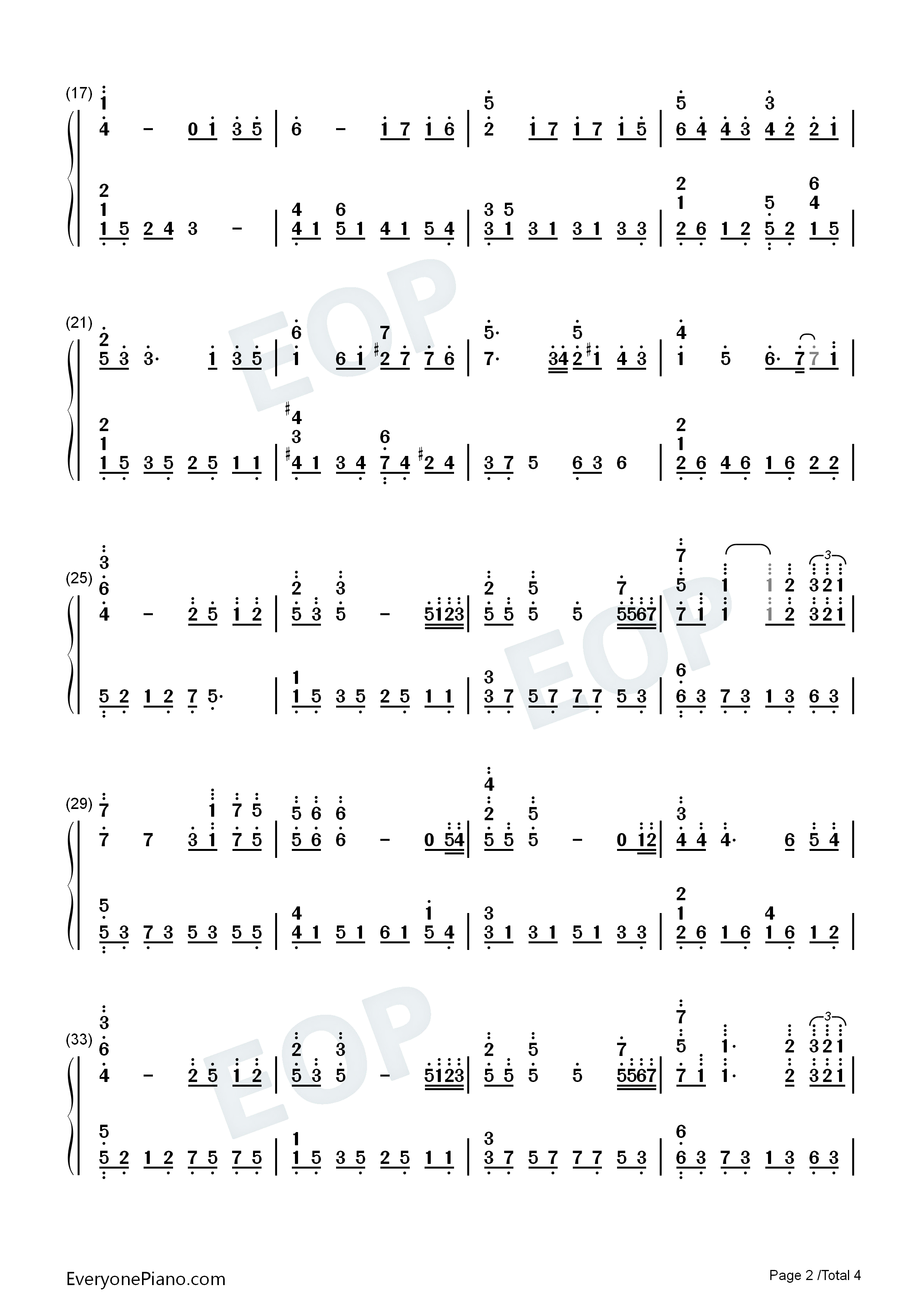 Kiss The RainOriginal Version Numbered Musical Notation Preview EOP
