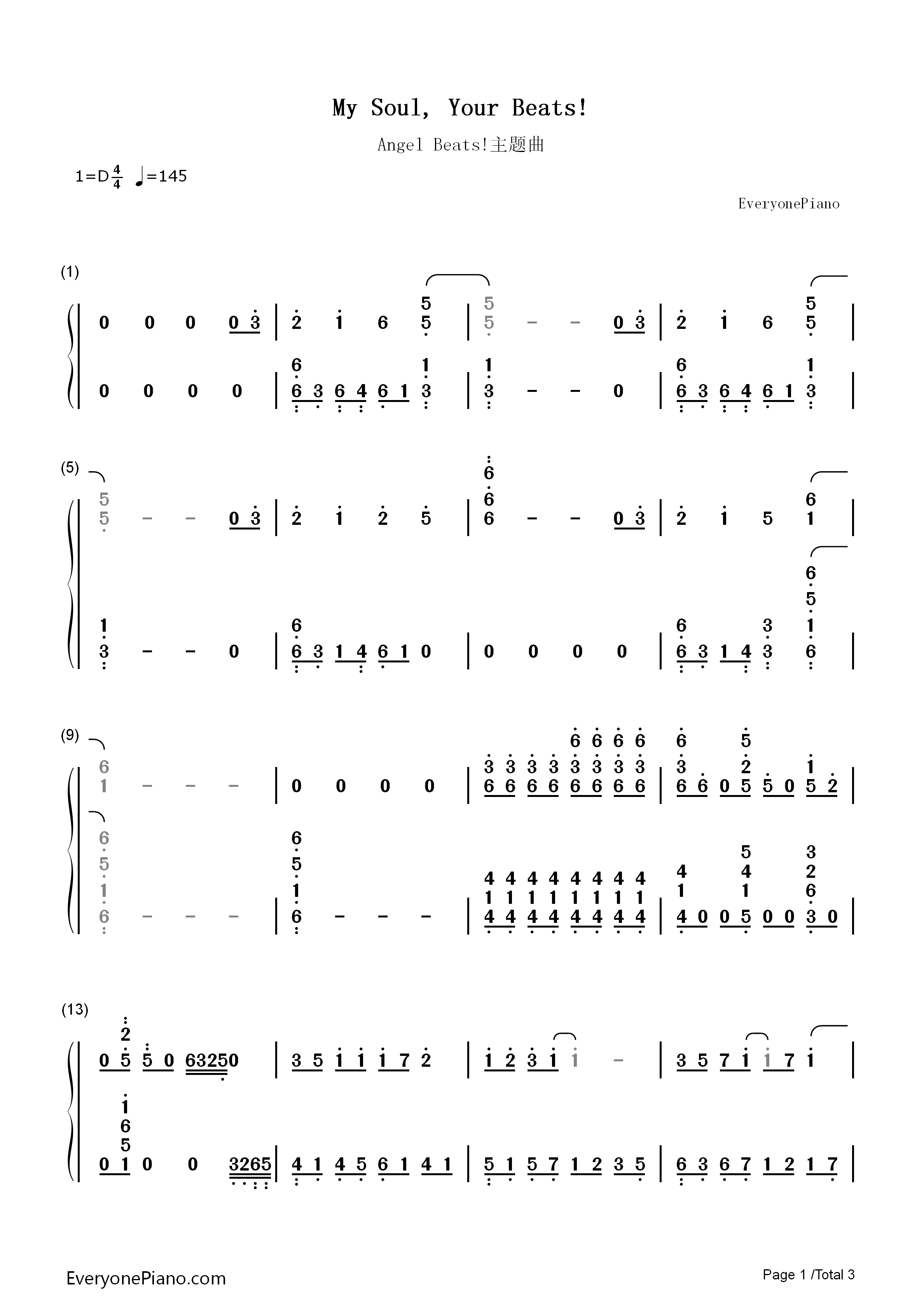 My Soul Your Beats Angel Beats Op Numbered Musical Notation Preview