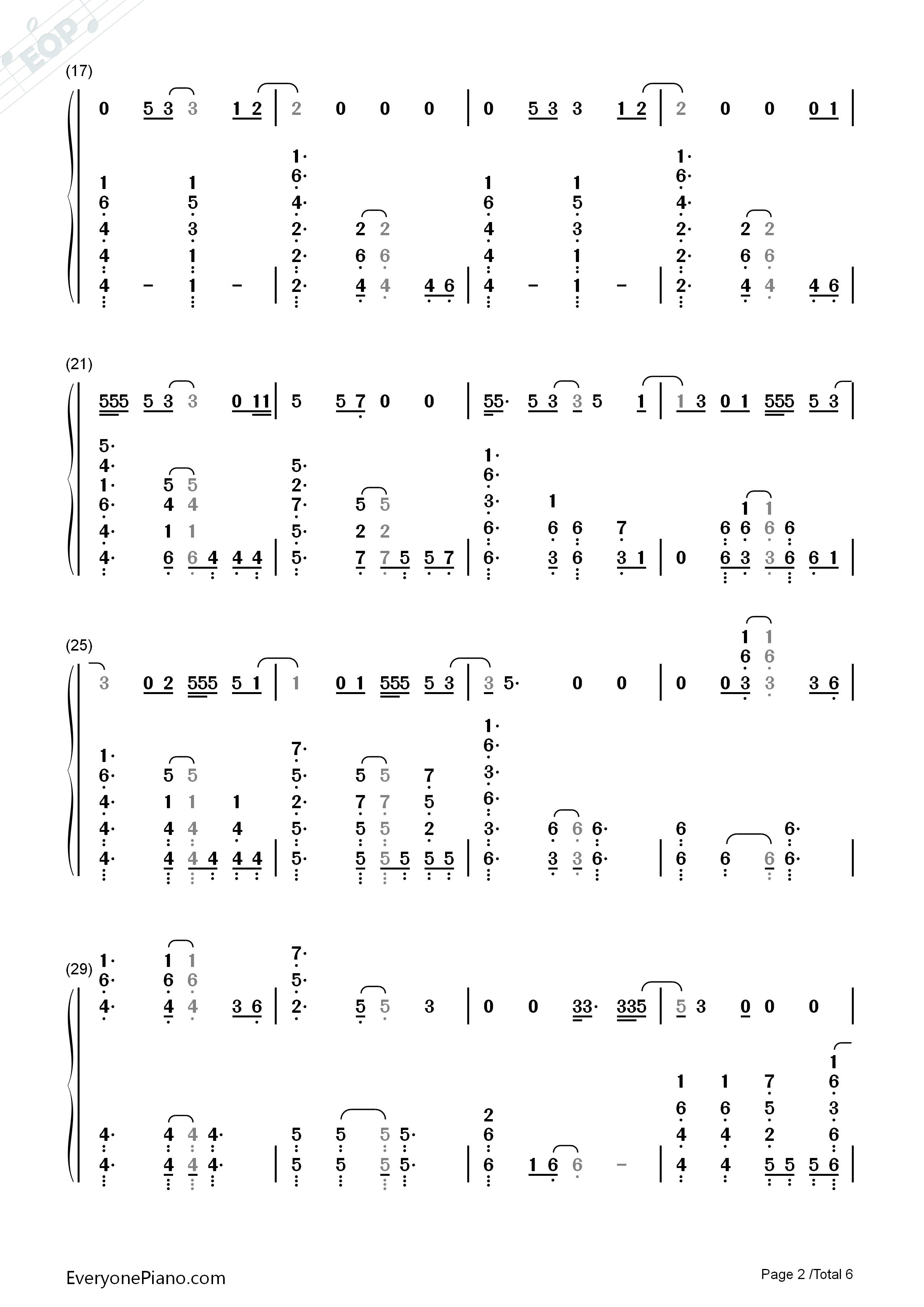 Running Up That Hill Numbered Musical Notation Preview -EOP Online