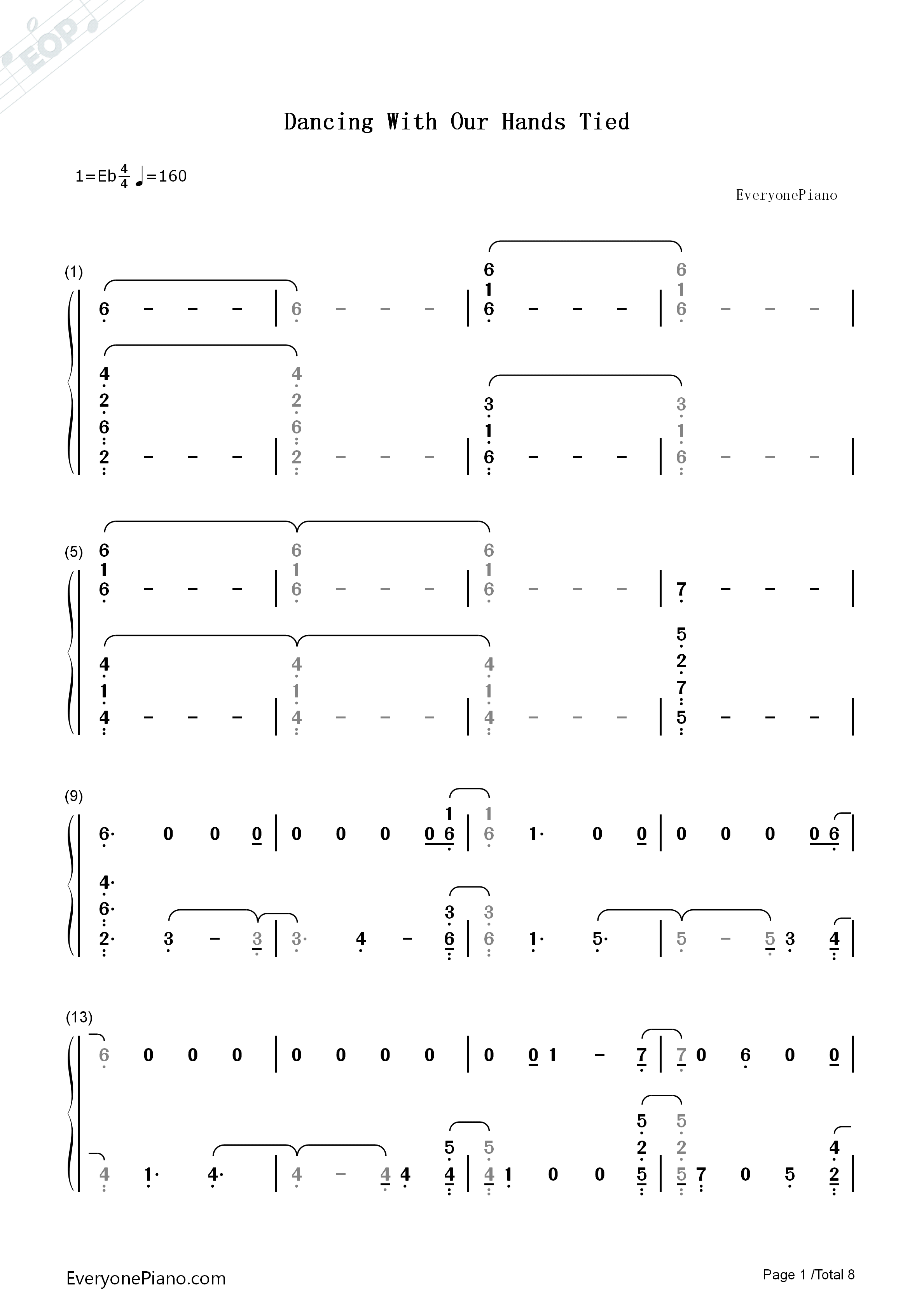 Dancing With Our Hands Tied-Taylor Swift Numbered Musical Notation Preview 1