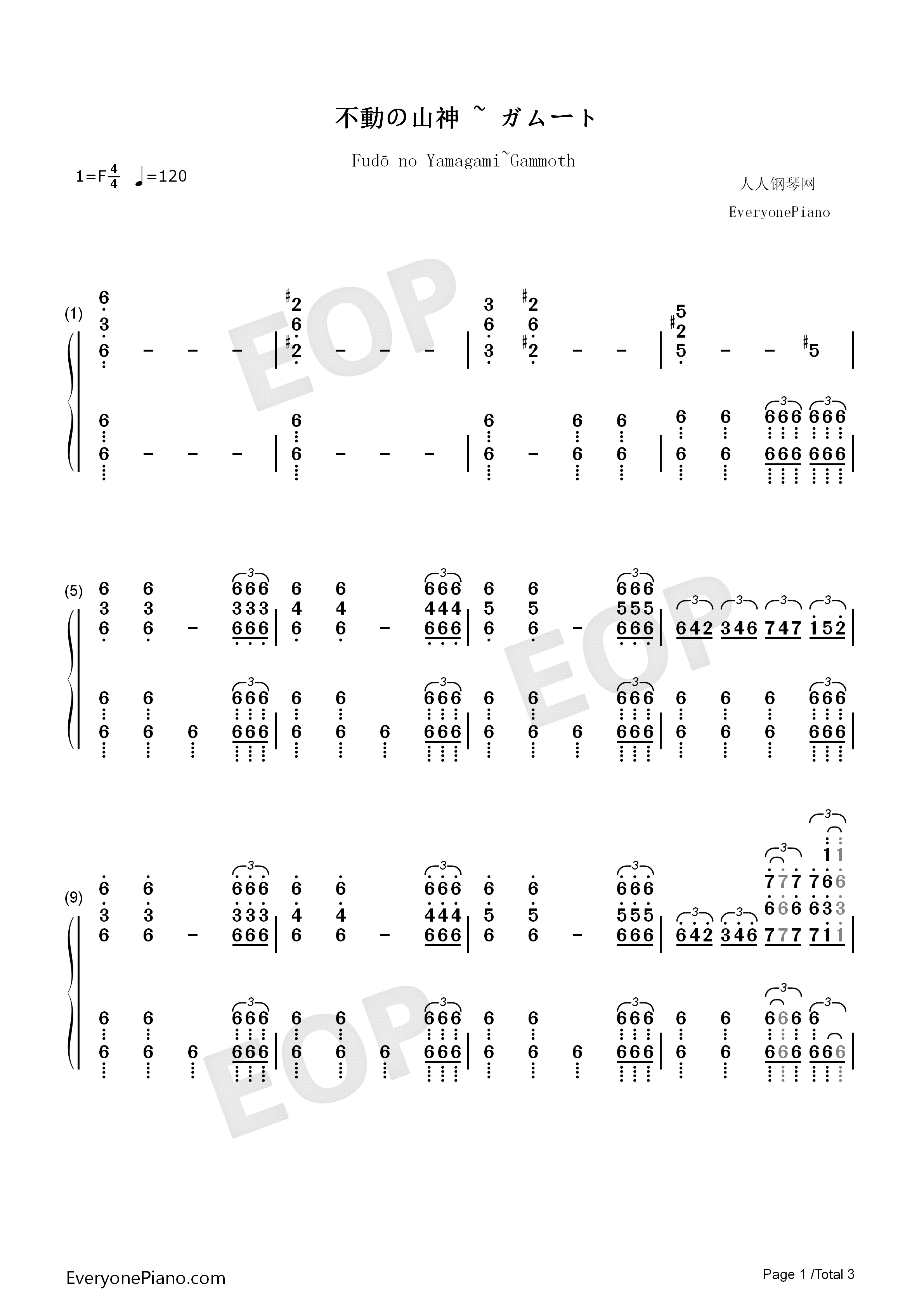 Fudō No Yamagami Gammoth Monster Hunter Xx Bgm Numbered Musical Notation Preview