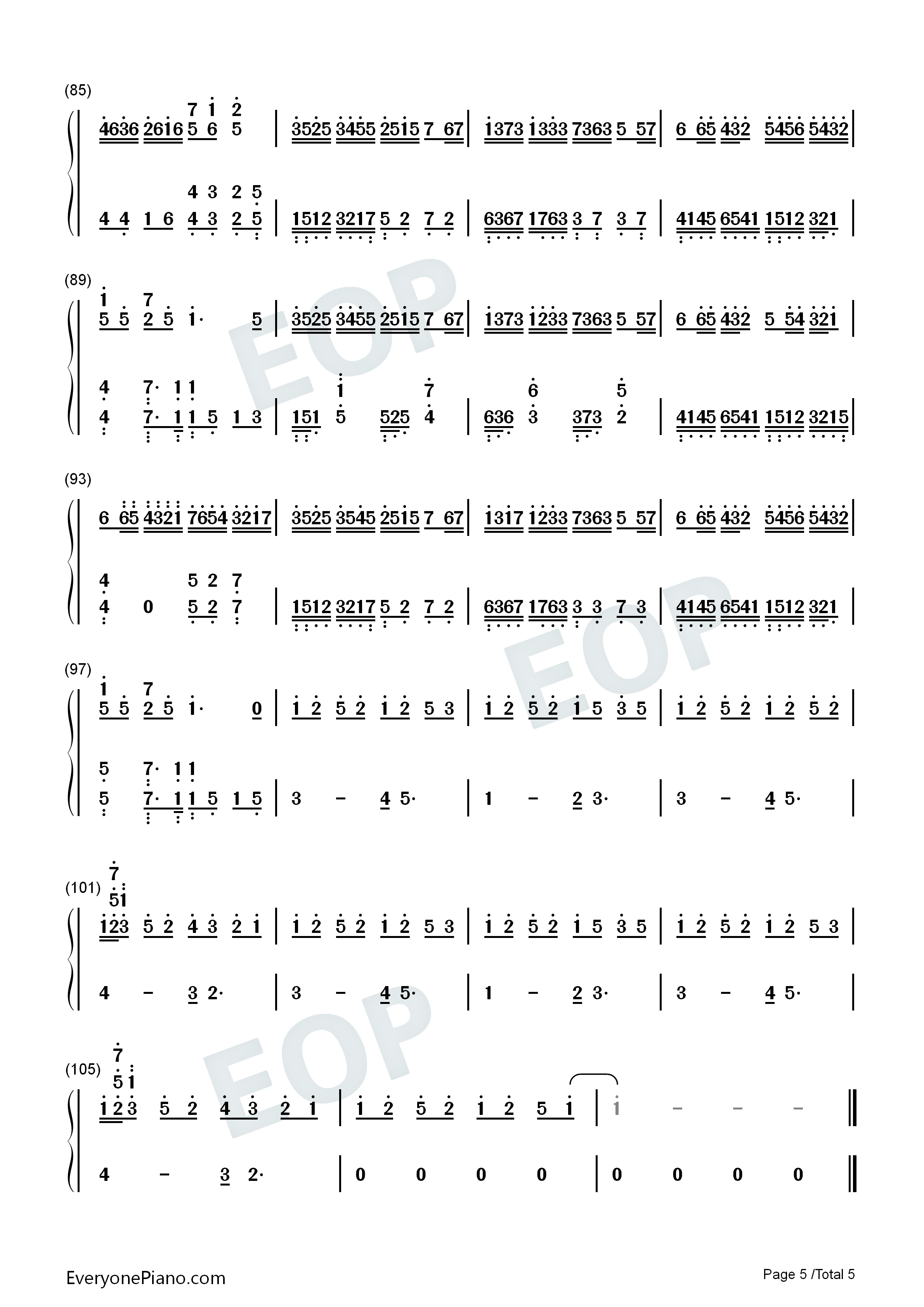 Flower Dance-Major Version Numbered Musical Notation Preview 5
