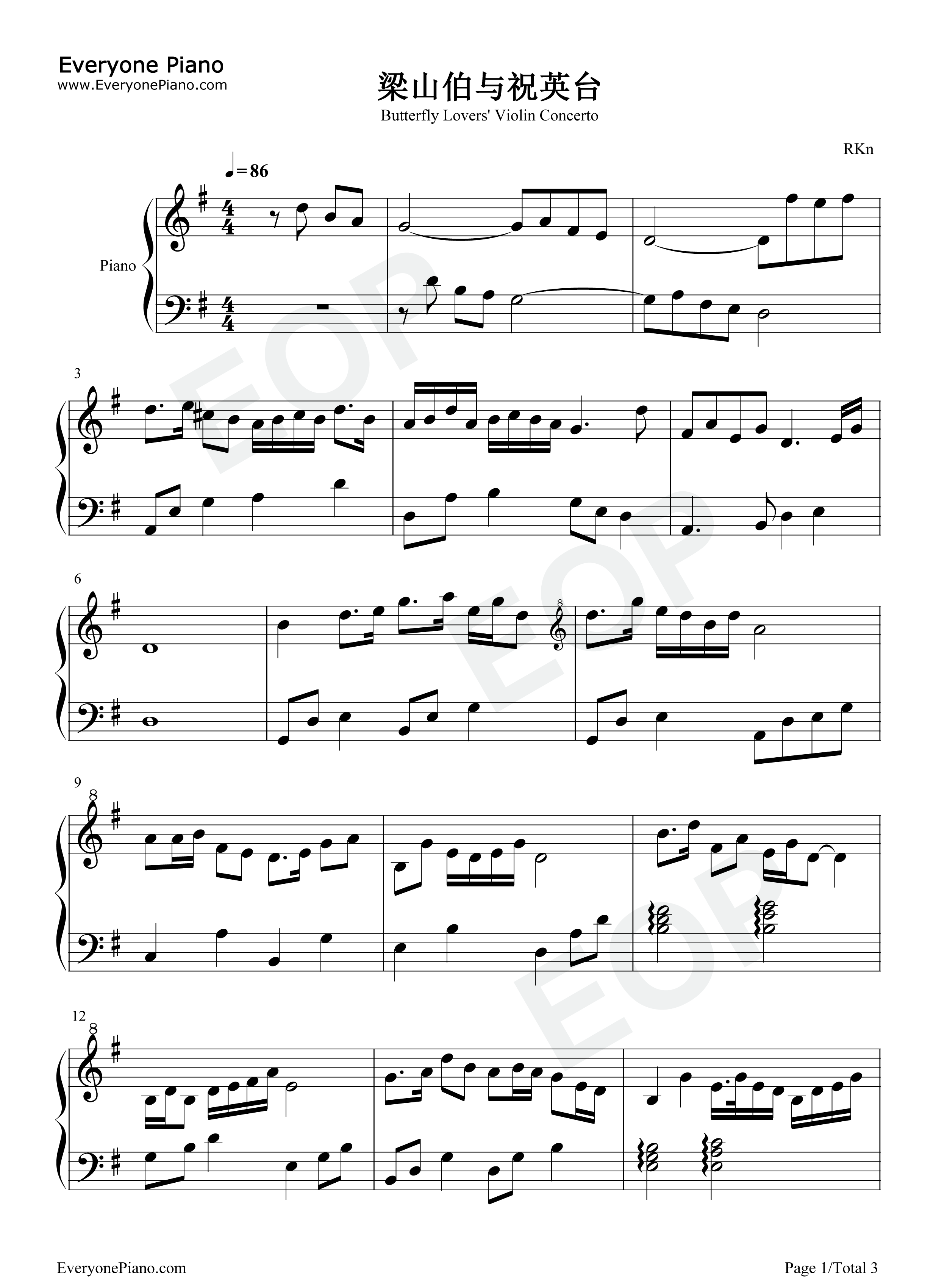 Butterfly Lovers Violin Concerto-Nice Version Stave Preview 1