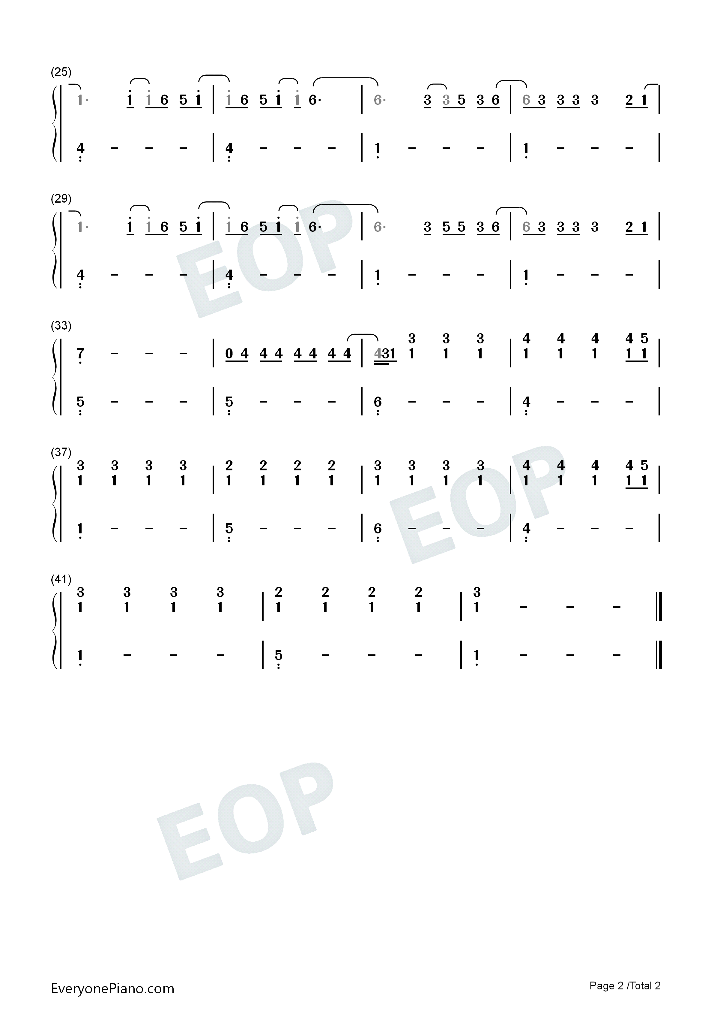 The Scientist-Easy Version-Coldplay Numbered Musical Notation Preview 2