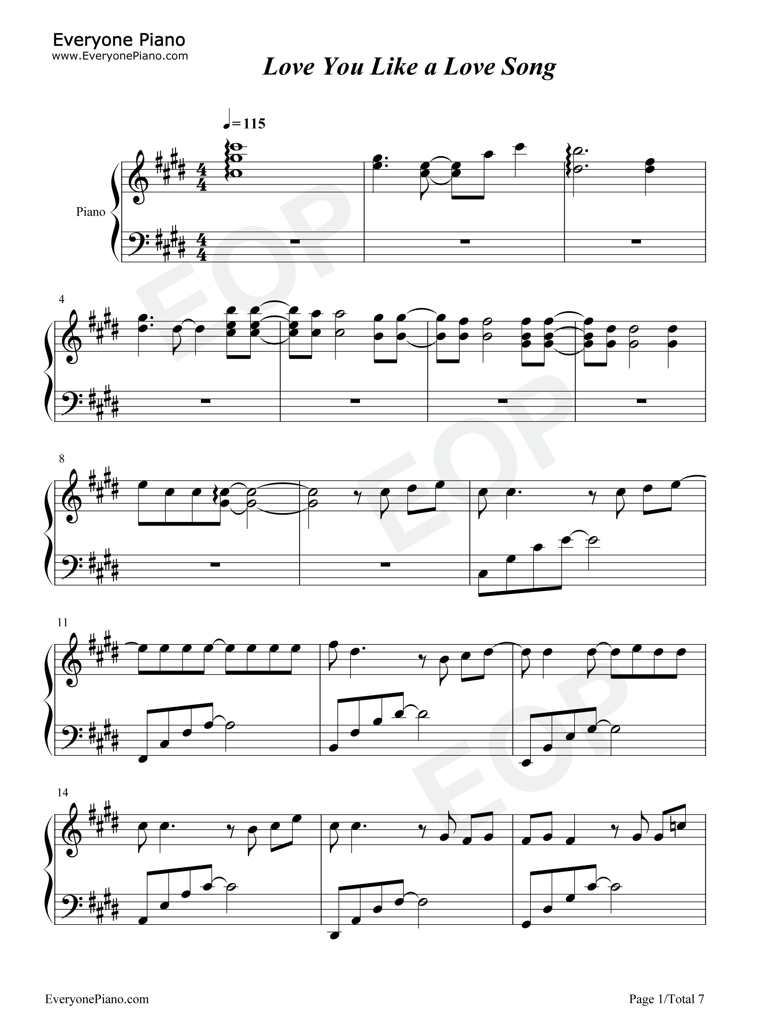 Love You Like a Love Song-Intermediate-Selena Gomez Stave Preview 1